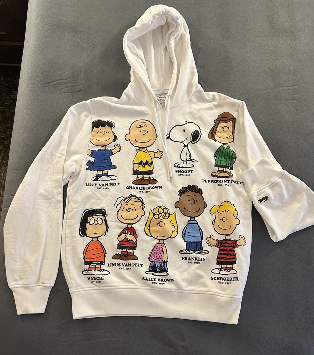 Lacoste x Peanuts Hoodie M White Snoopy Charlie Brown Lucy Unisex Rare